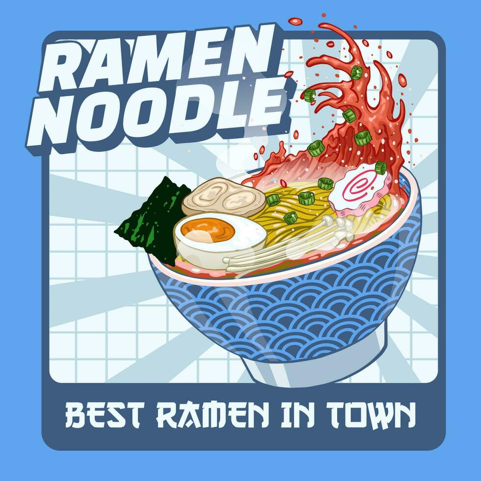 japansk Ramen nudel design årgång restaurang meny vektor