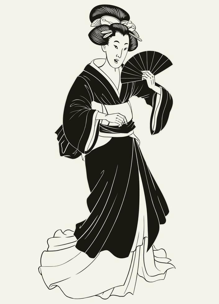 Jahrgang japanisch Geisha halten traditionell Ventilator isoliert Vektor