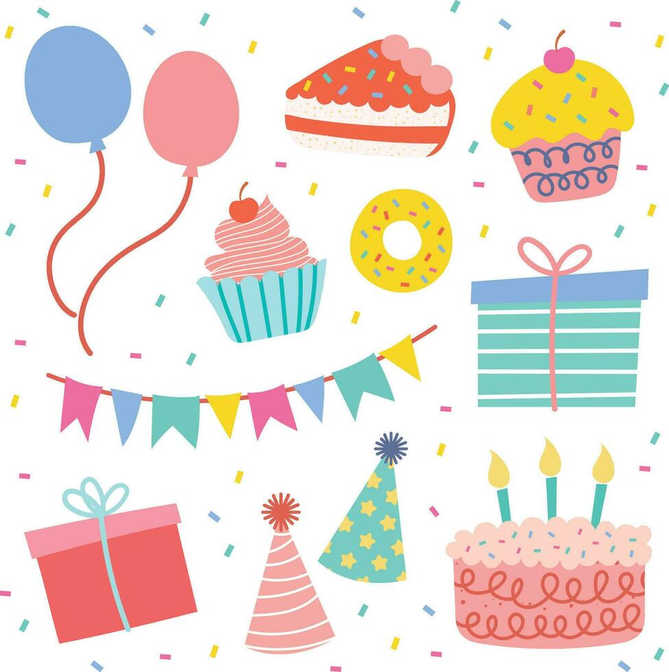 platt söt roligt färgrik design vektor Lycklig födelsedag kort