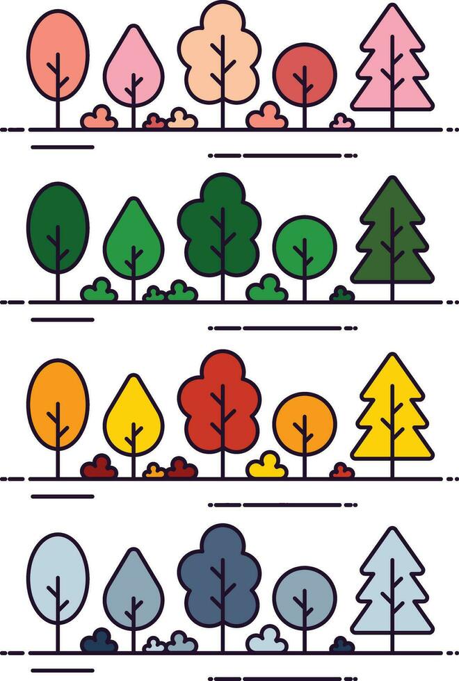 eben Design Vektor 4 Jahreszeit Baum Illustration Sammlung