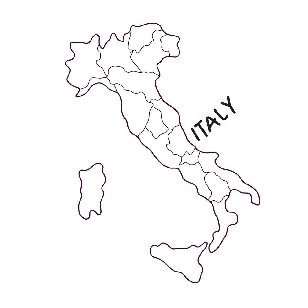 hand dragen klotter Karta av Italien vektor