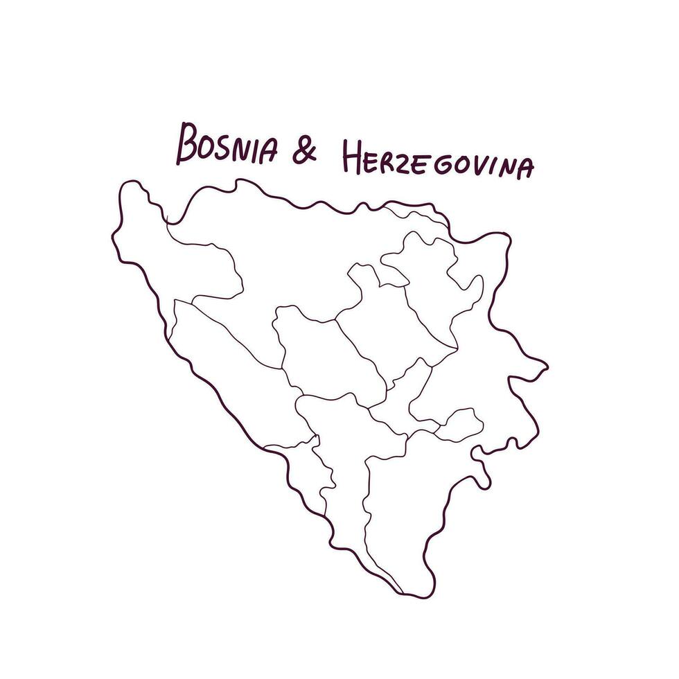 hand dragen klotter Karta av bosnien dan hercegovina. vektor illustration