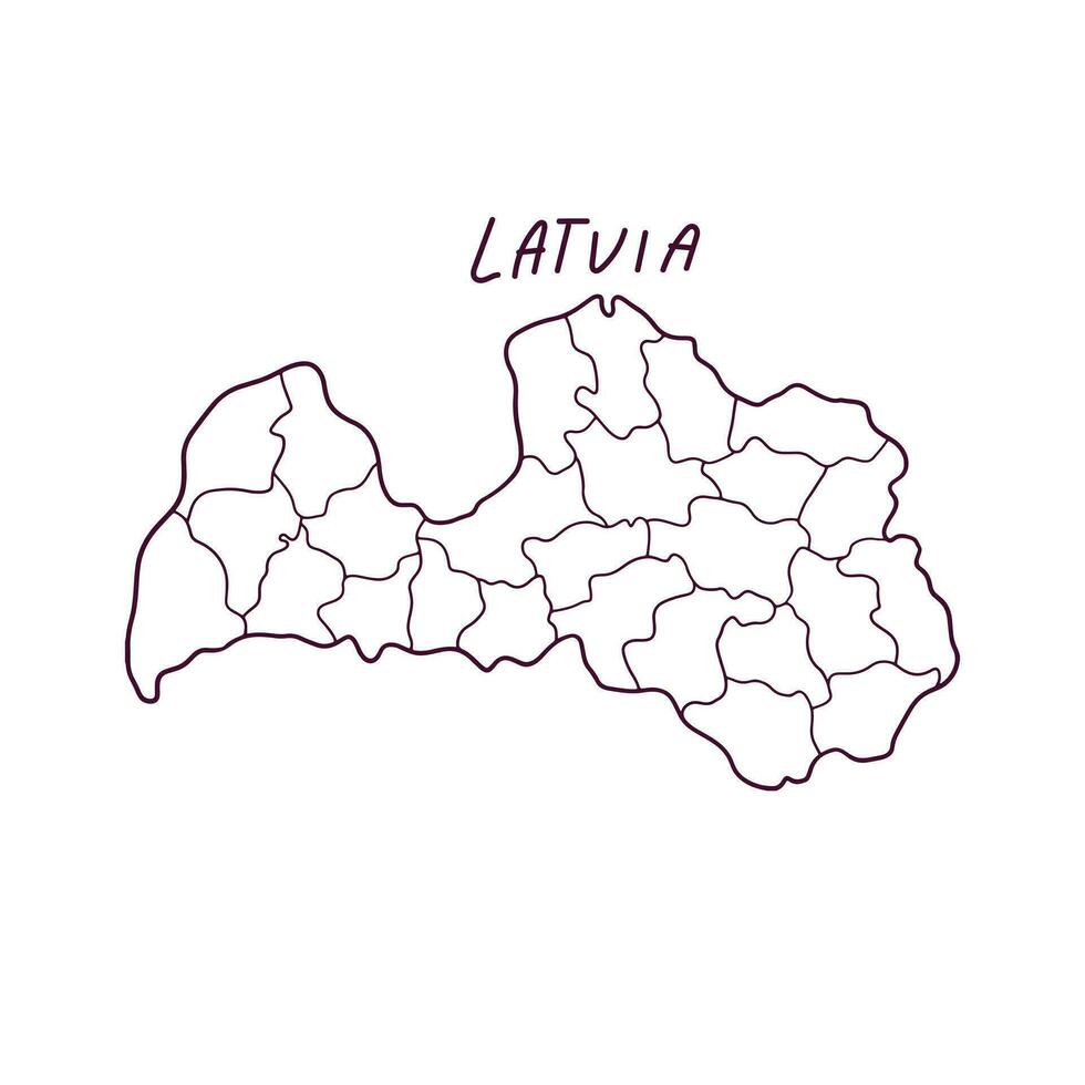 hand dragen klotter Karta av lettland. vektor illustration