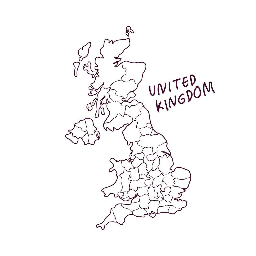 Hand gezeichnet Gekritzel Karte von vereinigt Königreich. Vektor Illustration