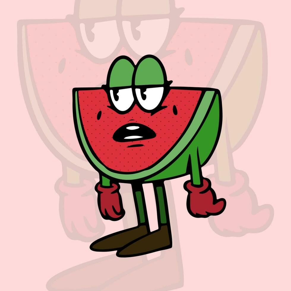 vattenmelon frukt retro maskot illustration vektor