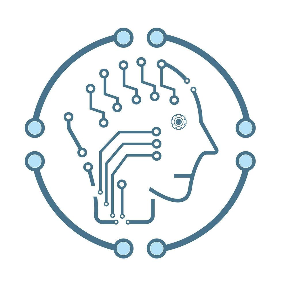 ai huvud med cirkulera och artificiell intelligens linje ikoner, ai för teknologi symboler koncept, cybernetiska ikoner, ai, teknologi vektor, illustration vektor