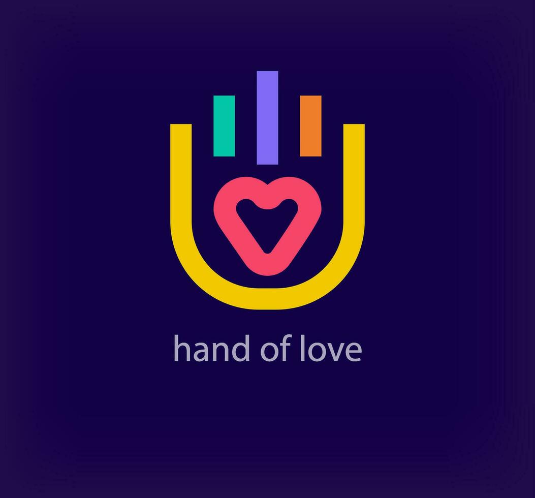 einzigartig Hand im Herz Logo. modern Design Farbe. kreativ linear Palme Herz Konzept Logo Vorlage. Vektor. vektor