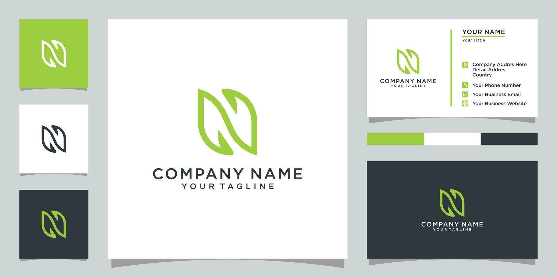 första brev n med blad lyx logotyp, grön blad logotyp vektor design.