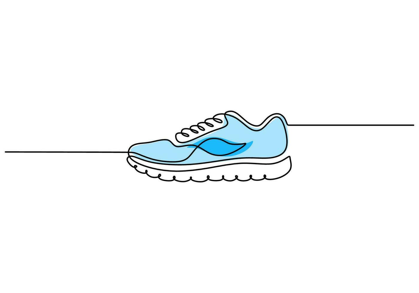 löpning skor ett linje teckning kontinuerlig hand dragen sport tema vektor