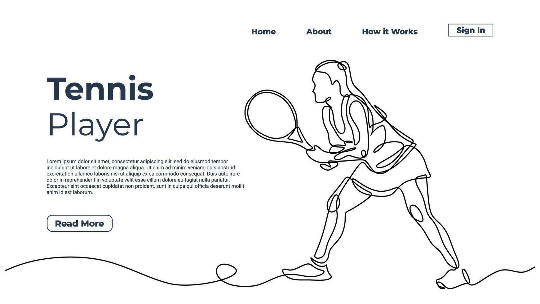 kontinuierlich Linie Zeichnung von Frau Tennis Spieler, einer Hand gezeichnet vektor