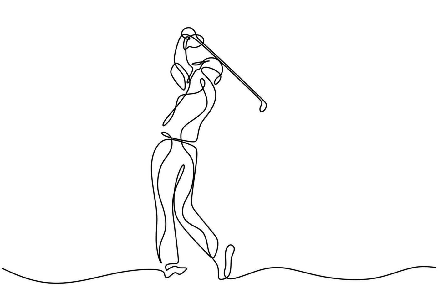 golf spelare ett linje teckning. kontinuerlig golfspelare illustration vektor