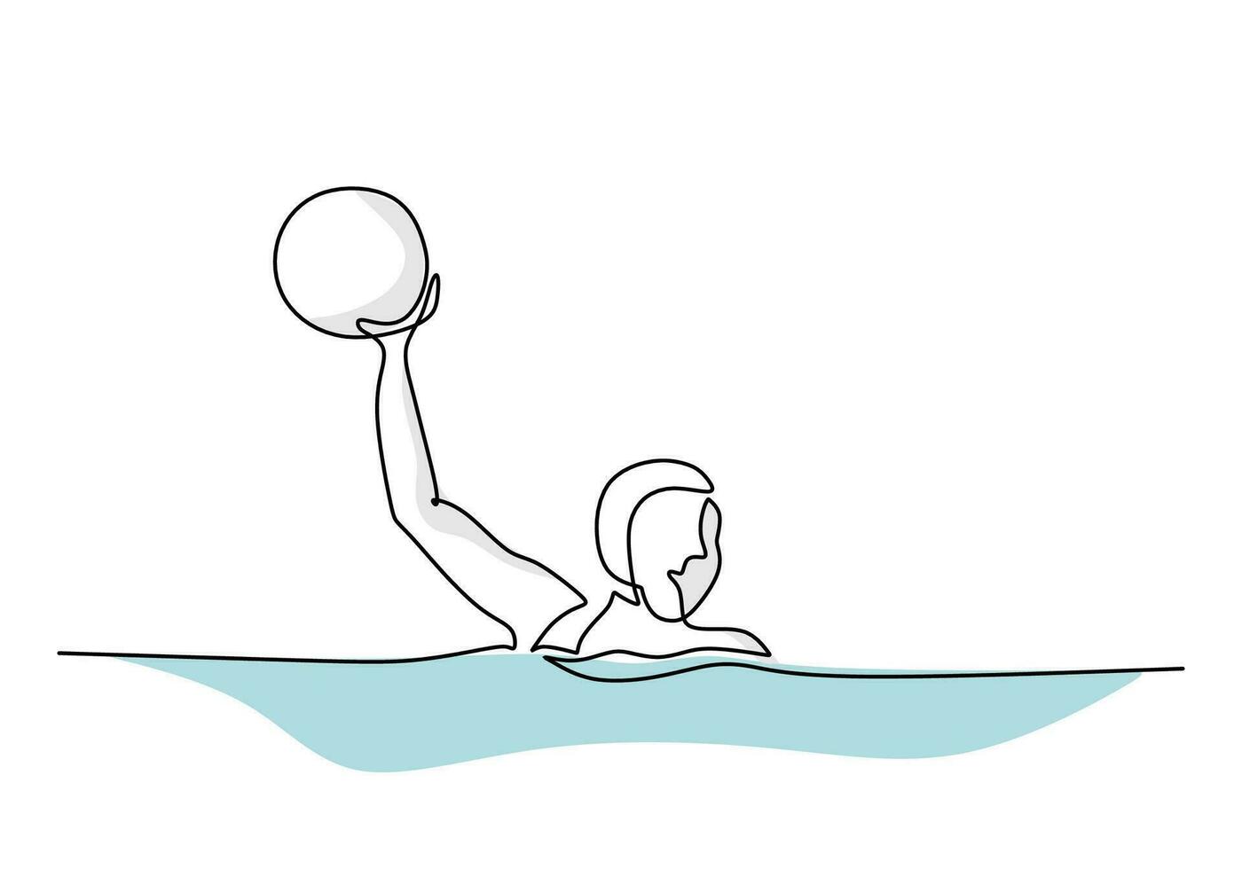 vatten polo spelare kontinuerlig linje teckning, sport spel hand dragen vektor