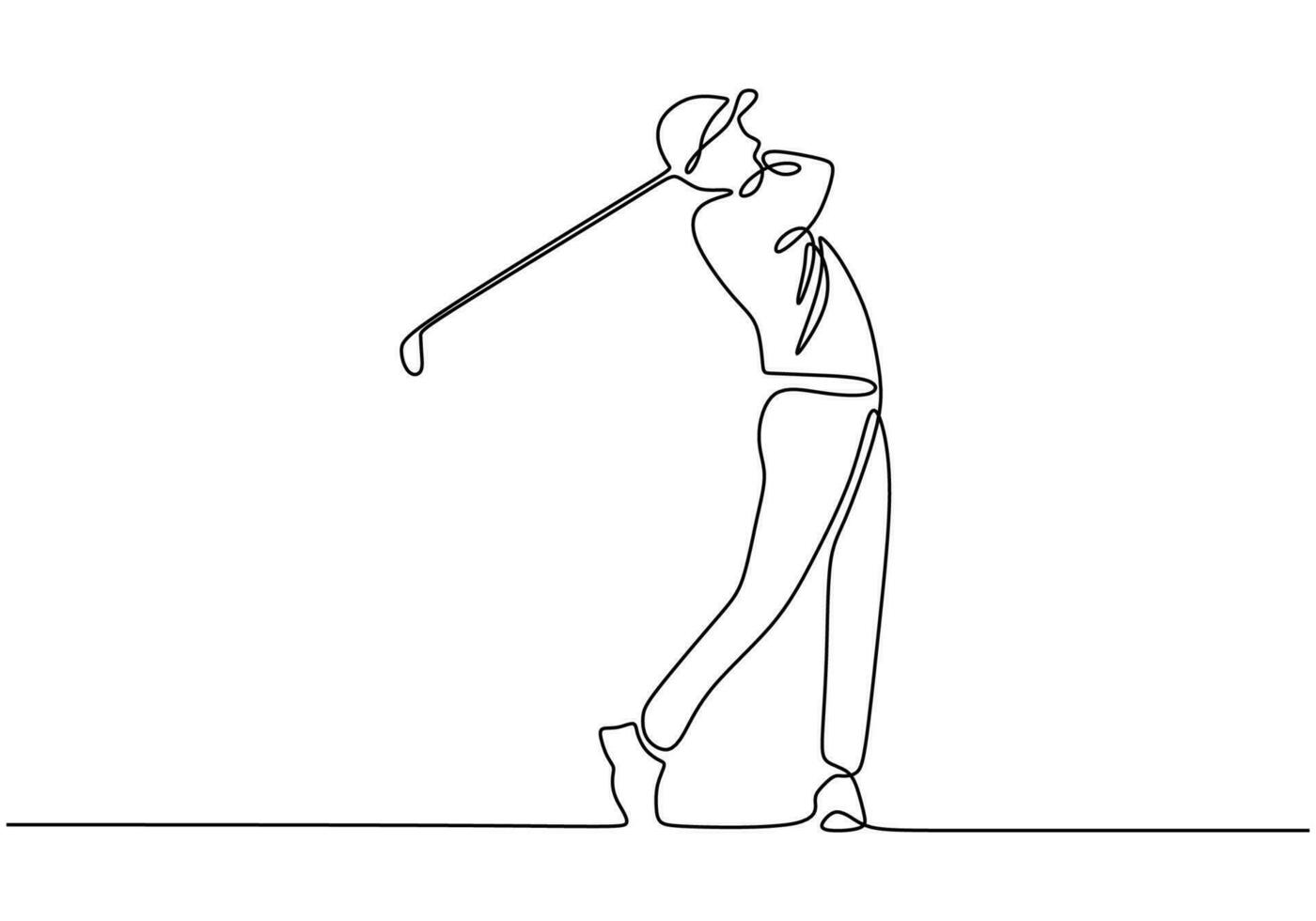 golf spelare ett linje teckning. kontinuerlig golfspelare illustration vektor