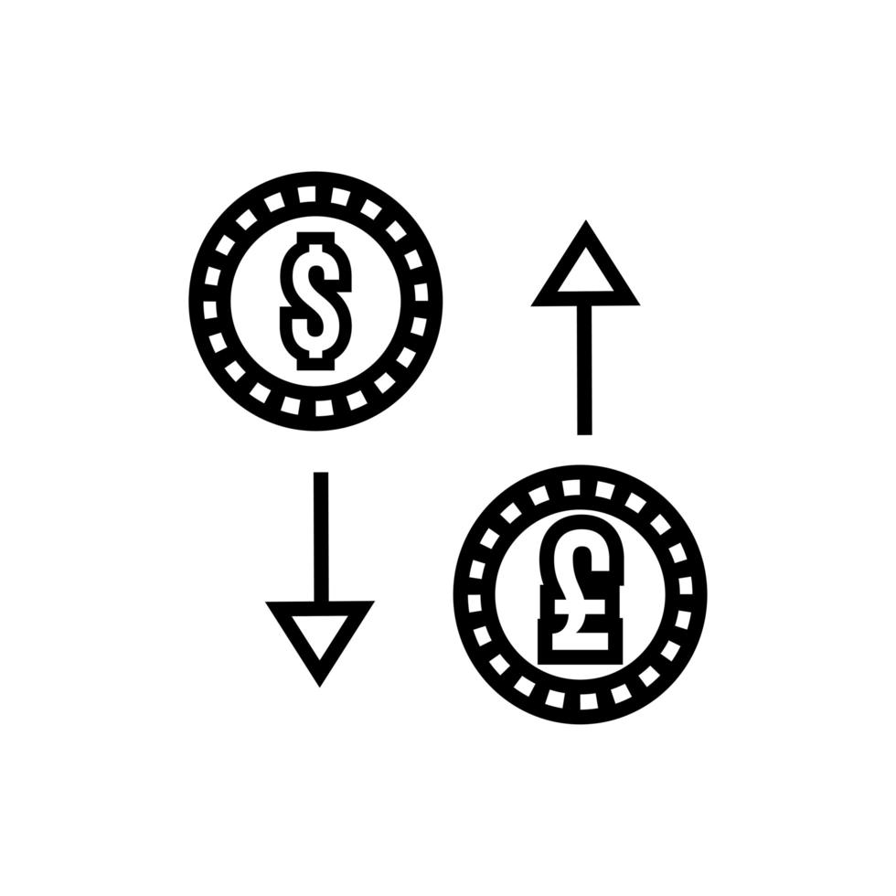 mynt dollar och euro med pilar linje stil vektor