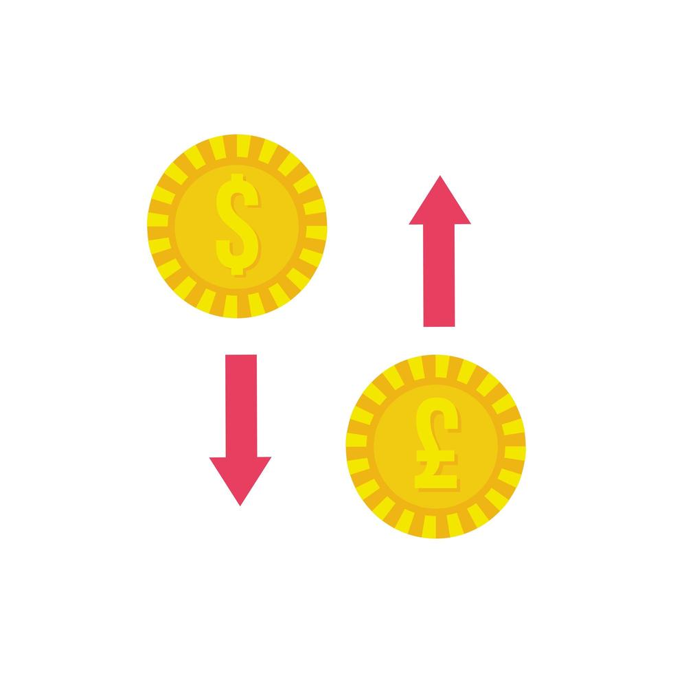 mynt dollar och euro med pilar platt stil vektor