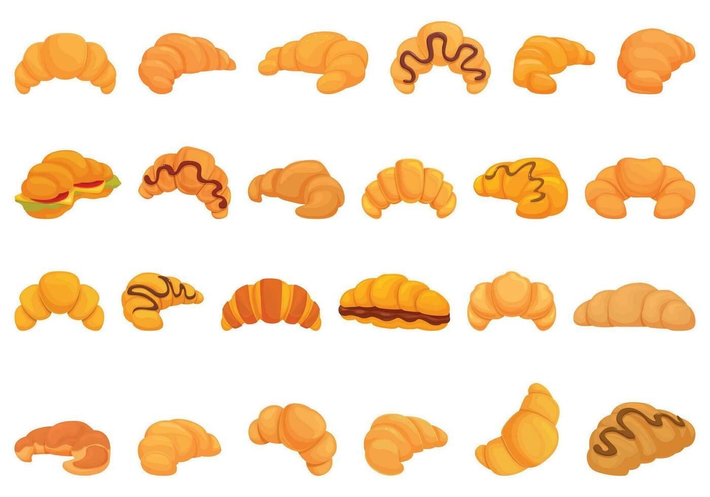 Croissant Symbole einstellen Karikatur Vektor. Süss Essen vektor