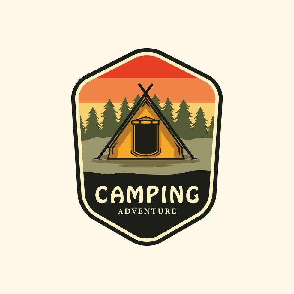 camping årgång bricka logotyp vektor