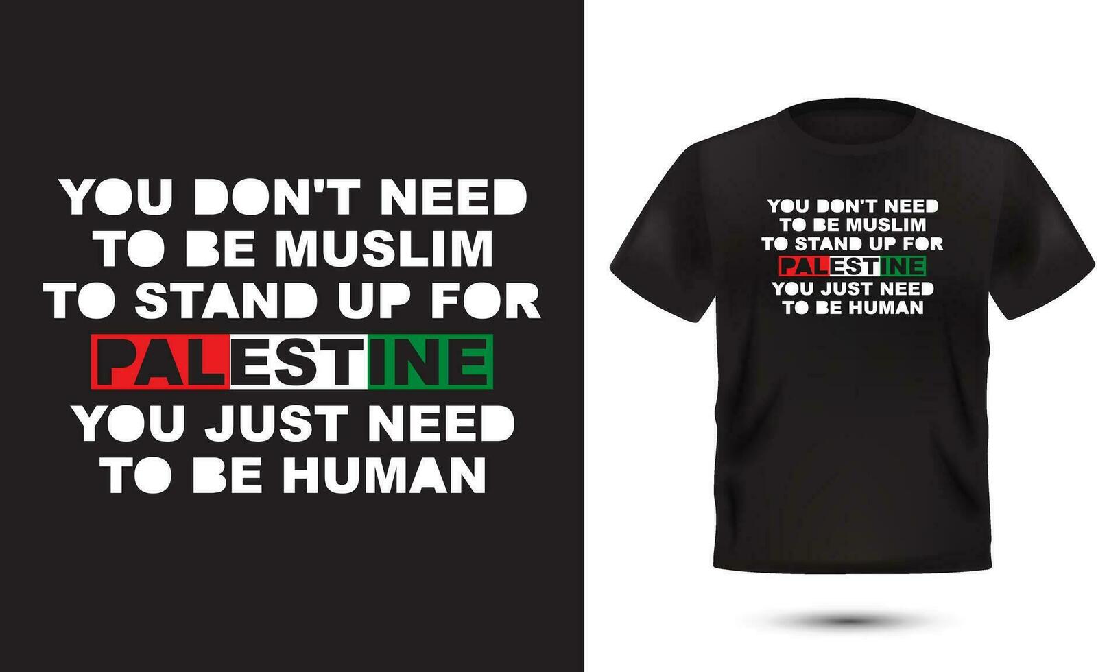 modern t-shirt design. t-shirt handla om palestina. främre se svart t-shirt attrapp vektor