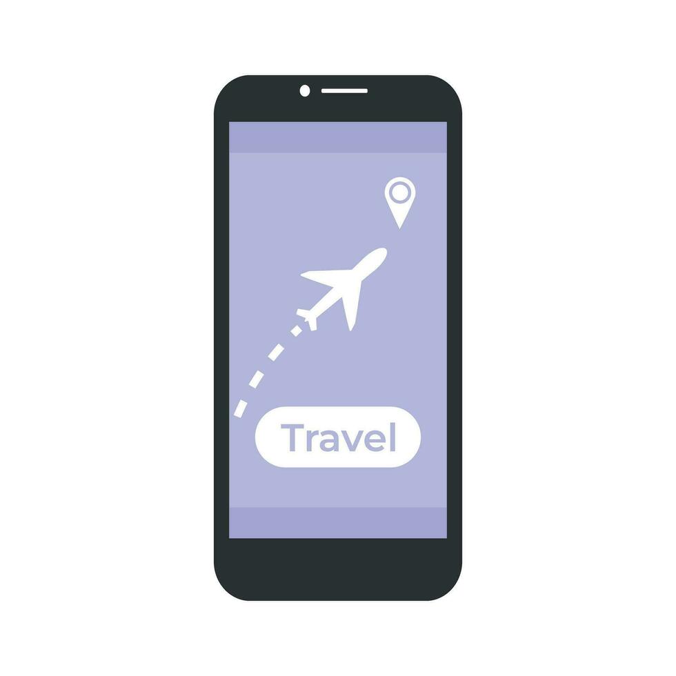 telefon med flygplan och resa knapp på skärm vektor