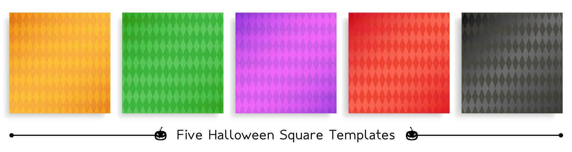 fünf Halloween Platz Vorlagen, Single Rhombus Muster im traditionell Halloween Farben, Gruppe von Vektor Platz Hintergründe.