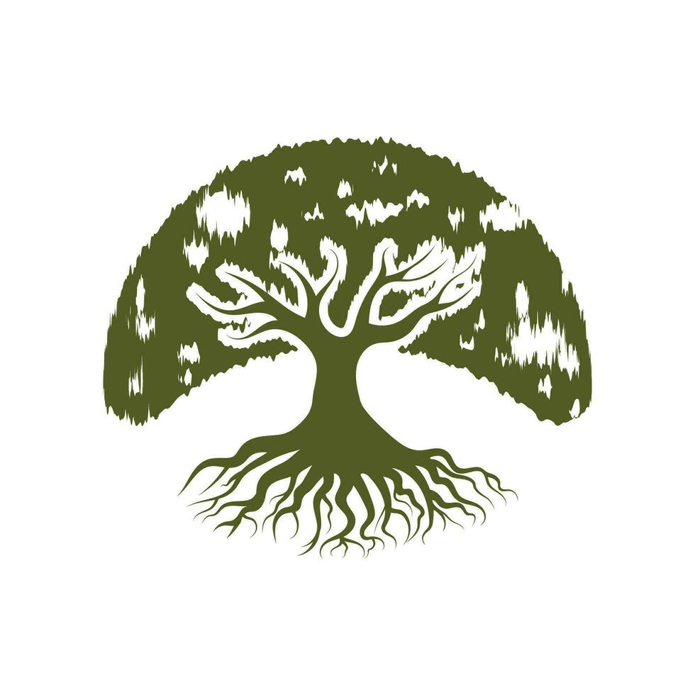 Wurzel Blatt Familie Baum von Leben Eiche Banyan Ahorn Briefmarke Siegel Emblem Etikette Logo vektor