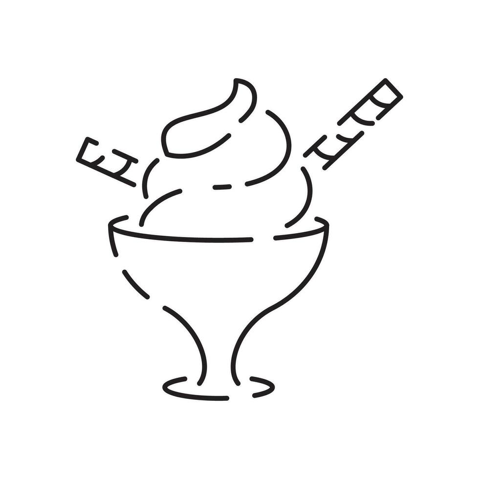 Eis Sahne Linie Symbol, Sommer- eine solche wie Parfait, Vektor gefroren Joghurt, Eis Sahne Eisbecher, Vanille, Schokolade.