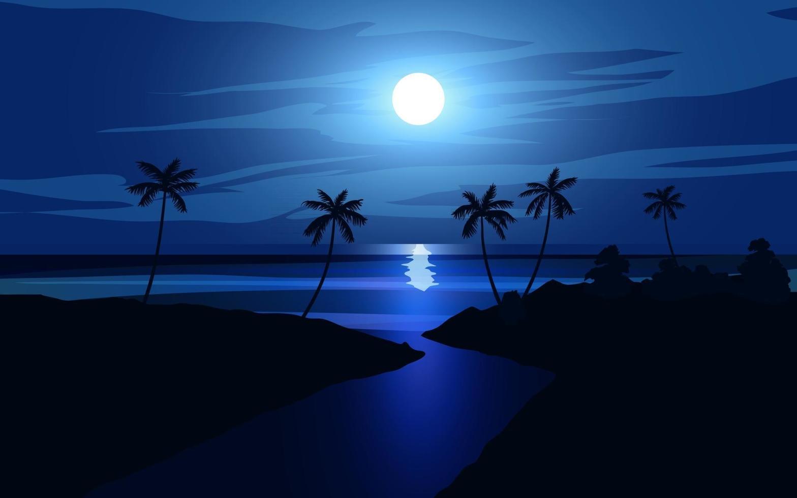 tropisk strand nattlandskap vektor