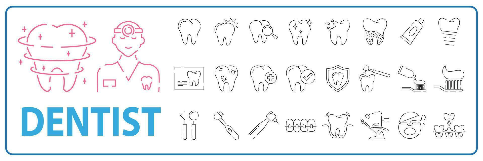 dental tand ikoner uppsättning, sådan som tandläkare, rena, skydda behandla, oral. hälsa, medicin, medicinsk eller sjukhus vektor. vektor
