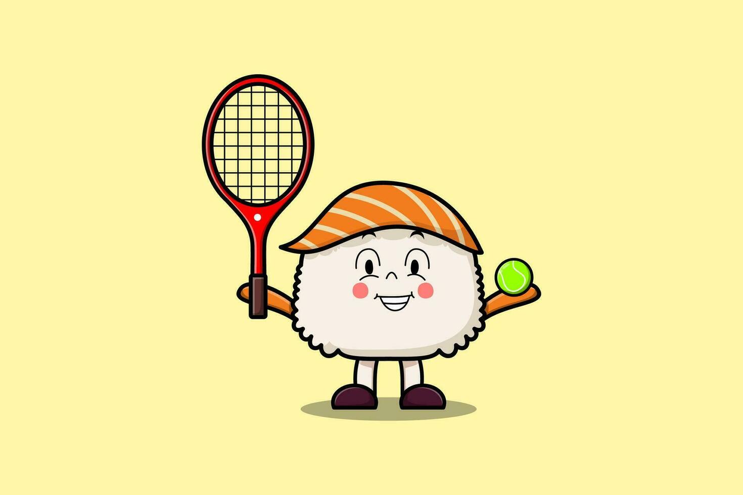 süß Karikatur Sushi Charakter spielen Tennis Feld vektor