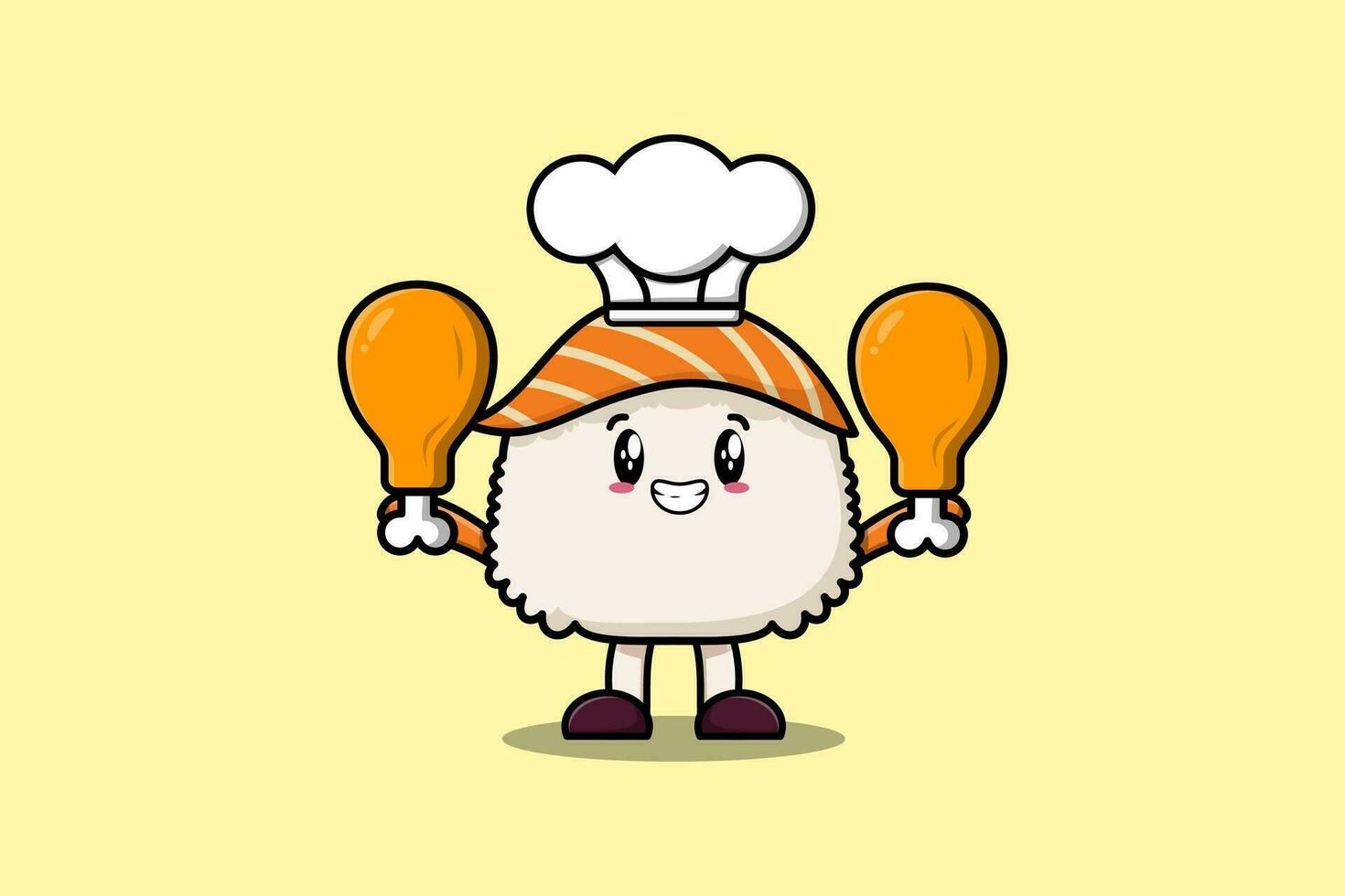 süßer Cartoon-Sushi-Koch mit zwei Hähnchenschenkeln vektor