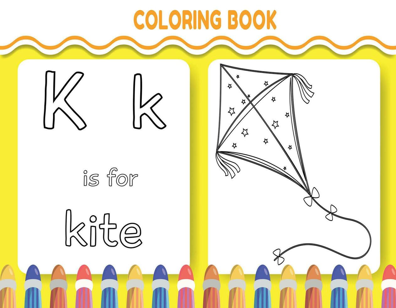 Kinder Alphabet Färbung Buch Seite mit umrissen Clip Art zu Farbe. das Brief k ist zum Drachen. vektor