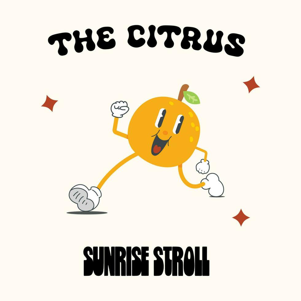 citrus- orange årgång retro tecknad serie vektor