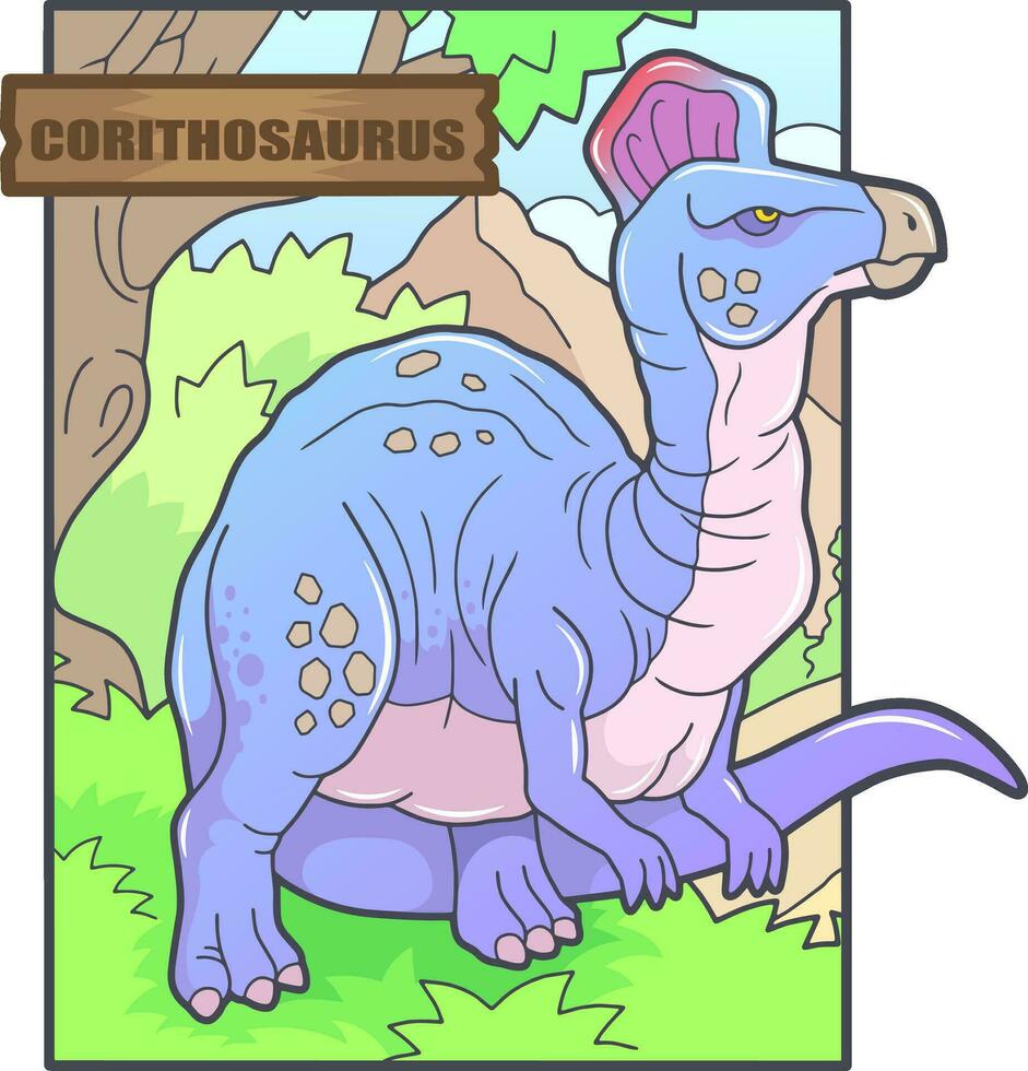 tecknad serie förhistorisk dinosaurie corythosaurus illustration design vektor