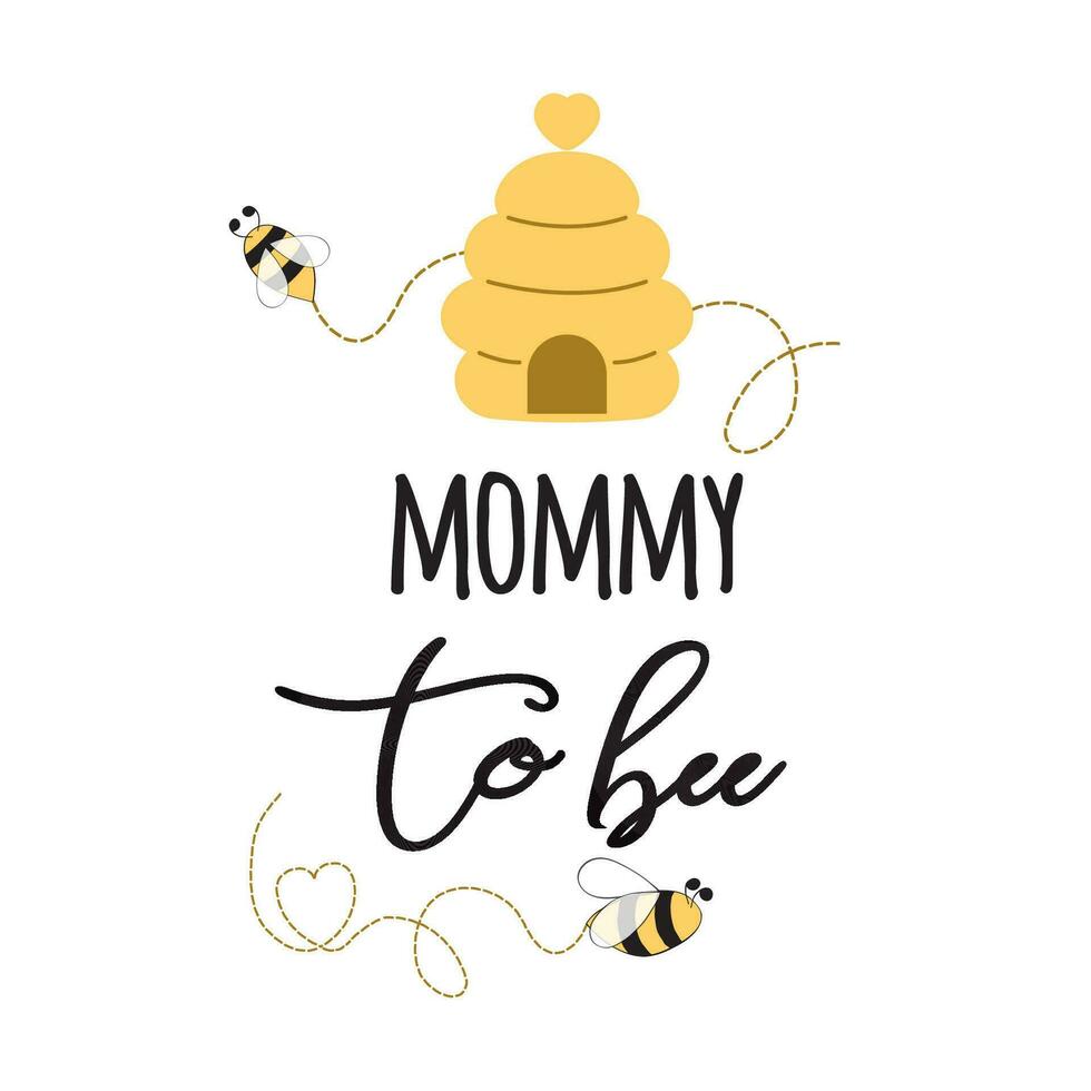 Baby Dusche Einladung Vorlage mit Text Mama zu Biene dekoriert Biene, Herz Bienenstock süß Karte Design zum Mädchen Jungs mit Bienen. Vektor Illustration. Banner zum Mütter Tag Glückwunsch Logo Symbol Zeichen