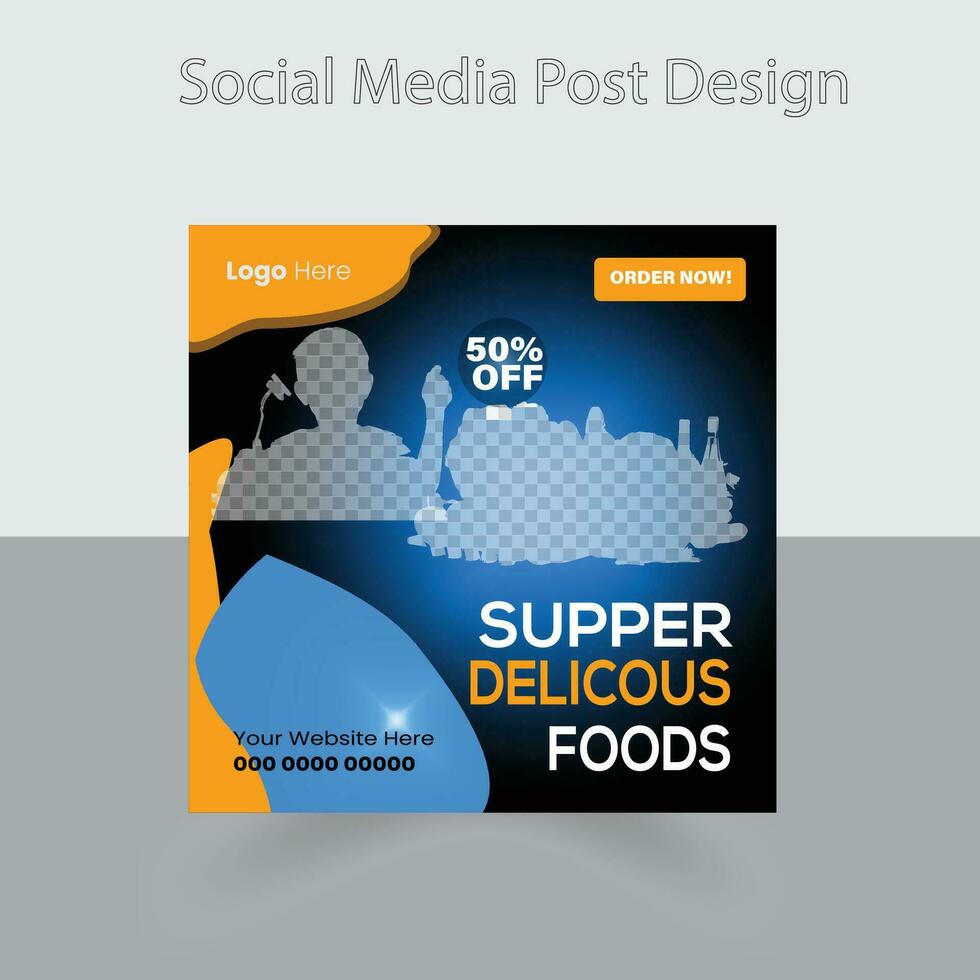 snabb mat restaurang företag marknadsföring social media posta eller webb baner mall design med abstrakt bakgrund, logotyp och ikon. färsk pizza, hamburgare, pasta vektor