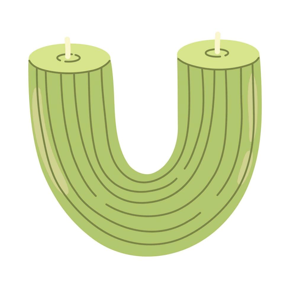 isolerat tecknad serie vax grön lättnad ljus med veke. modern dekoration för Hem interiör, spa, koppla av. platt vektor illustration på vit bakgrund