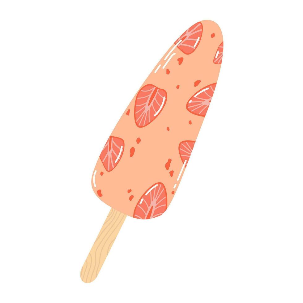 isoliert Karikatur bunt Eis Sahne auf Stock mit Erdbeere im eben Vektor Stil auf Weiß Hintergrund. Sommer- Lebensmittel.