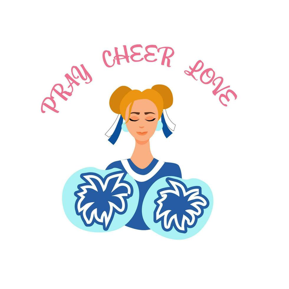 beten jubeln Liebe. Cheerleader Mädchen mit Pompons. Grafik Design Cheerleading Beschriftung. vektor