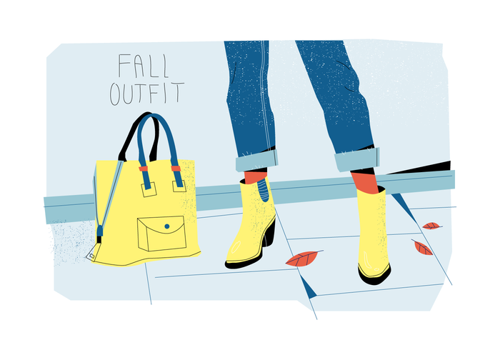 Fall-Stiefel auf Herbst Outfits Style Vector Flat Illustration