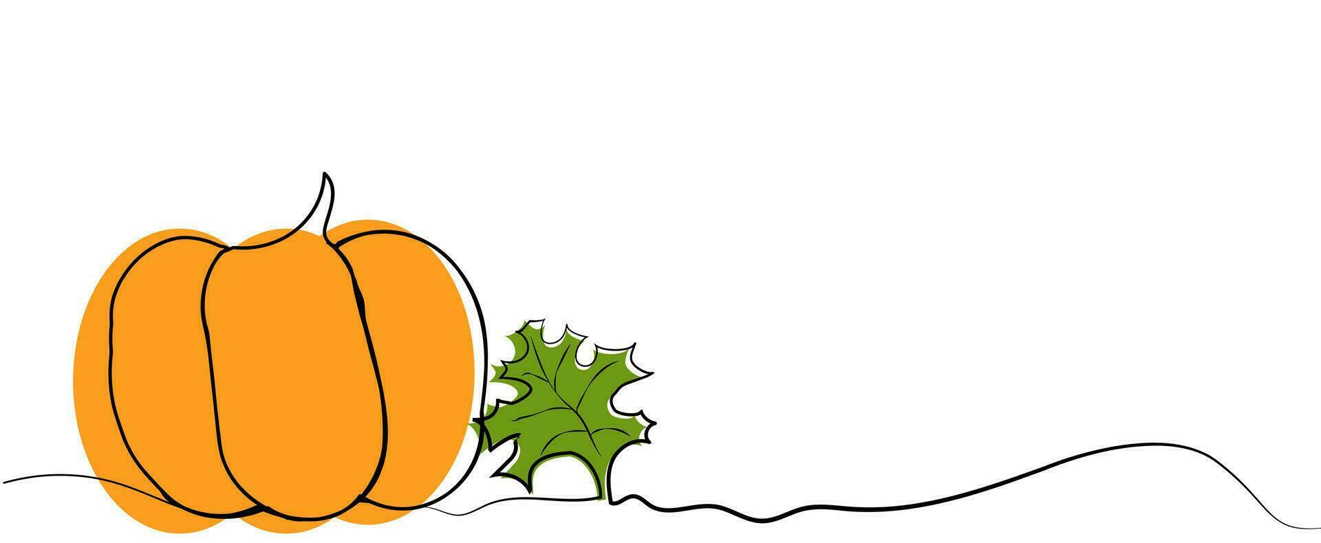 mogen orange Färg pumpa och lönn höst blad i linje konst stil, baner med kopia Plats på vit bakgrund, Lycklig halloween begrepp, skörda, halloween. design för reklam, flygblad, inbjudningar vektor