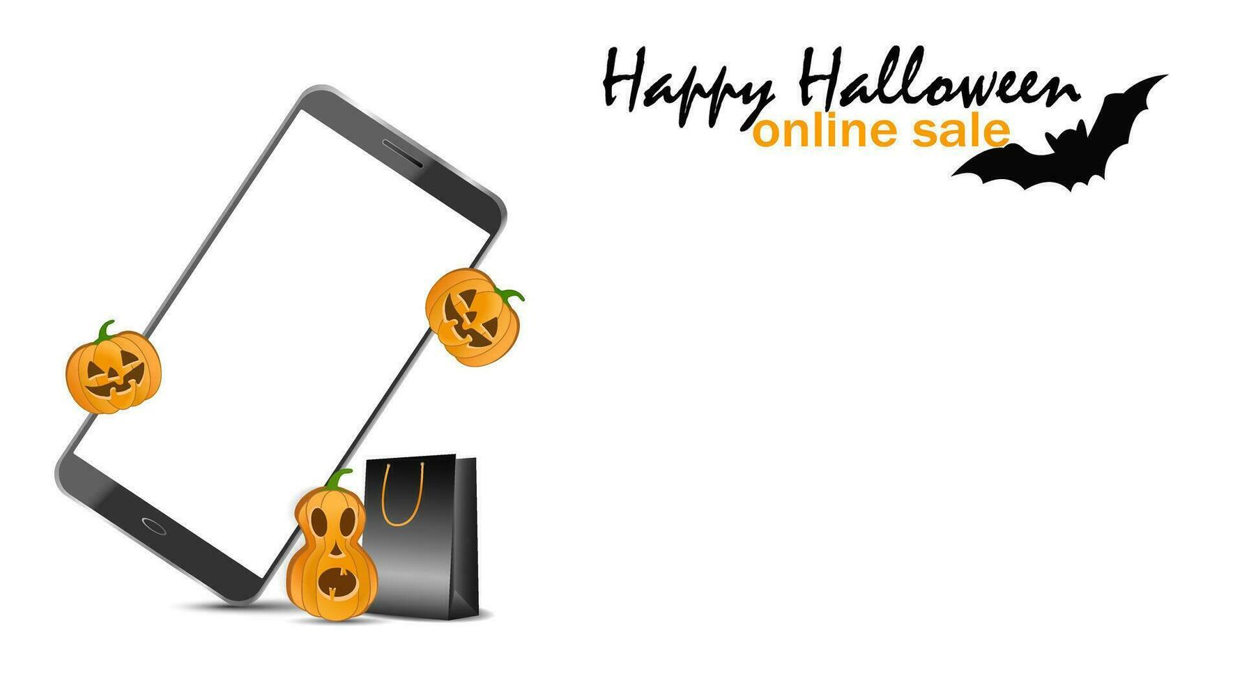 Banner mit ein Smartphone auf Weiß Hintergrund und Kopieren Raum, das Konzept von online Der Umsatz zum Halloween, Einkaufen, Werbung Banner, Flyer vektor