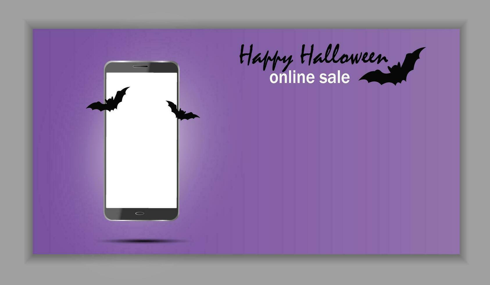 Banner mit ein Smartphone auf ein lila Hintergrund und Kopieren Raum, das Konzept von online Der Umsatz zum Halloween, Einkaufen, Werbung Banner, Flyer vektor