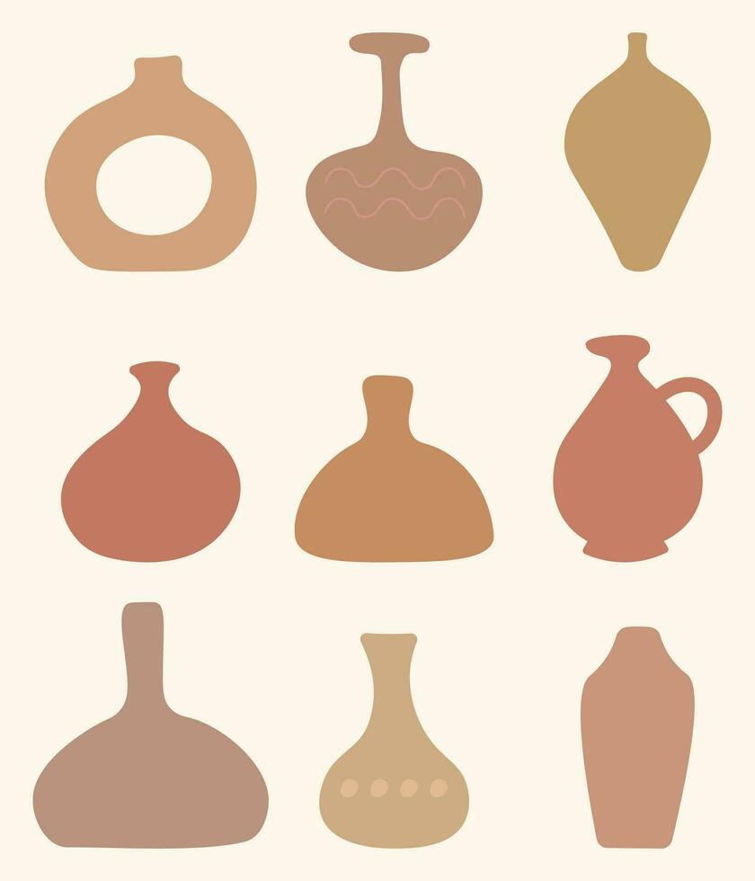 uppsättning av boho vaser i pastell färger. vektor illustration i samtida stil