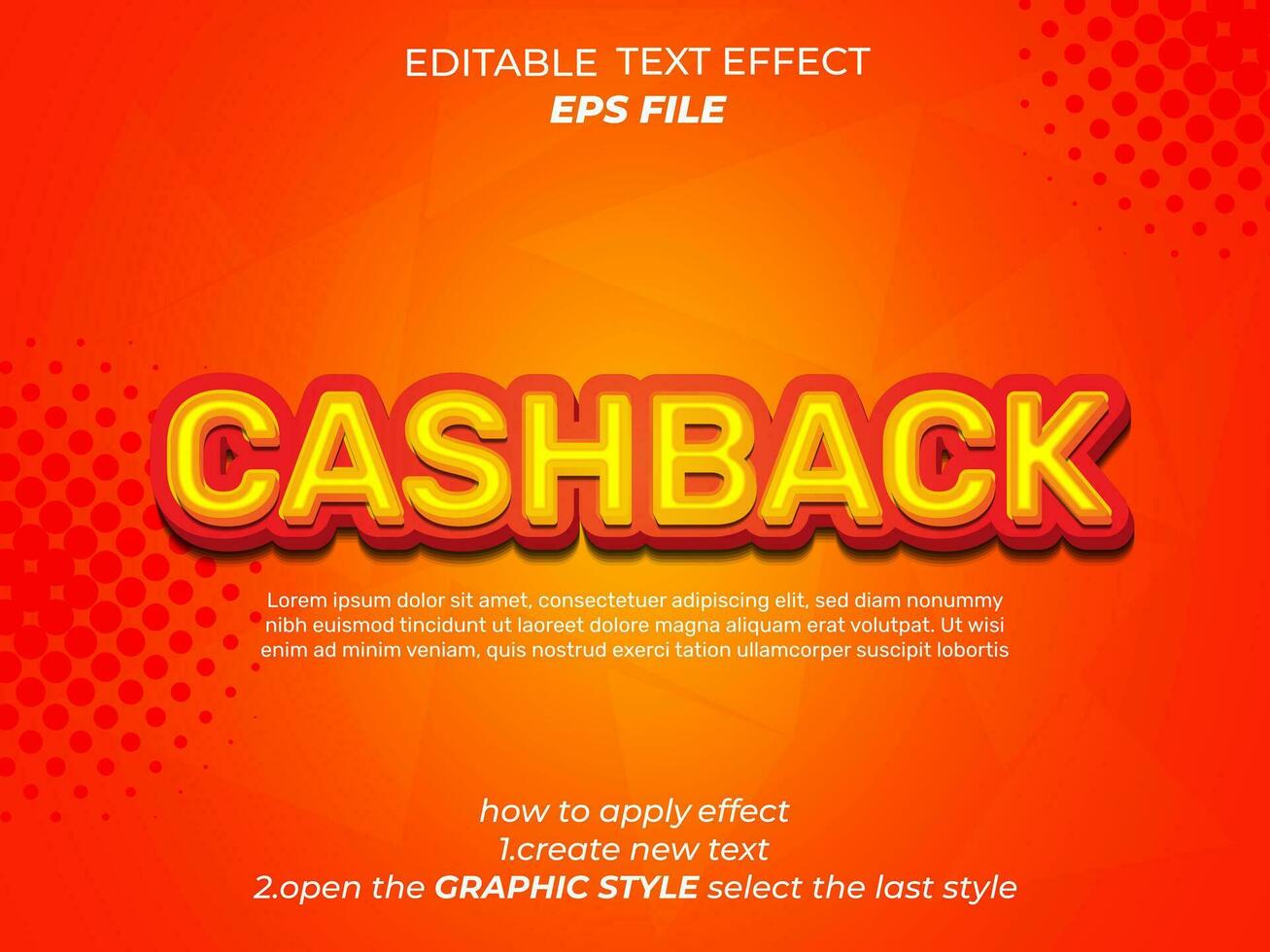 Cashback Text Wirkung, Typografie, 3d Text. Vektor Vorlage