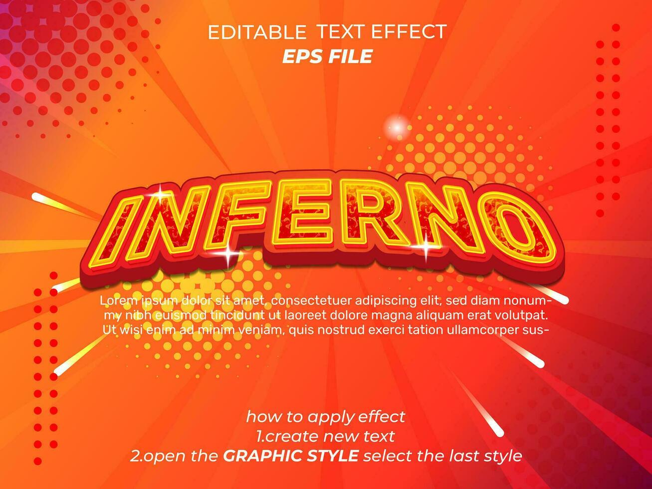 Inferno Text Wirkung, Typografie, 3d Text. Vektor Vorlage