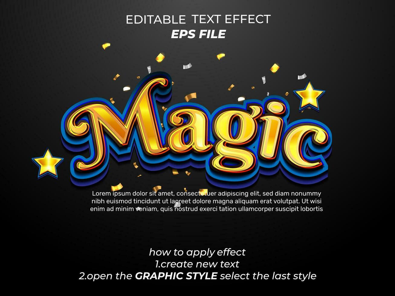 Magie Text Wirkung, Typografie, 3d Text. Vektor Vorlage
