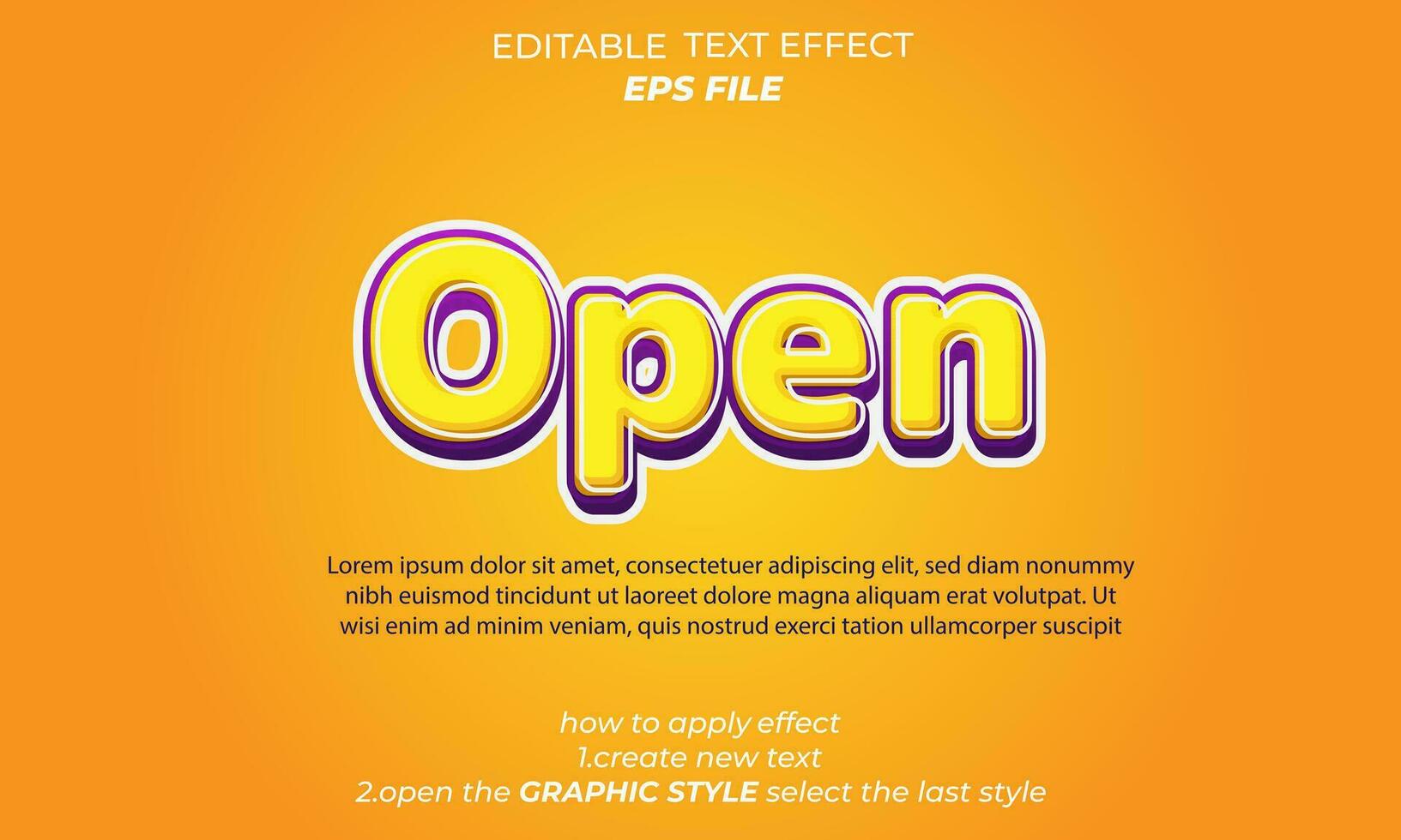 öppen text effekt,, typografi, 3d text. vektor mall