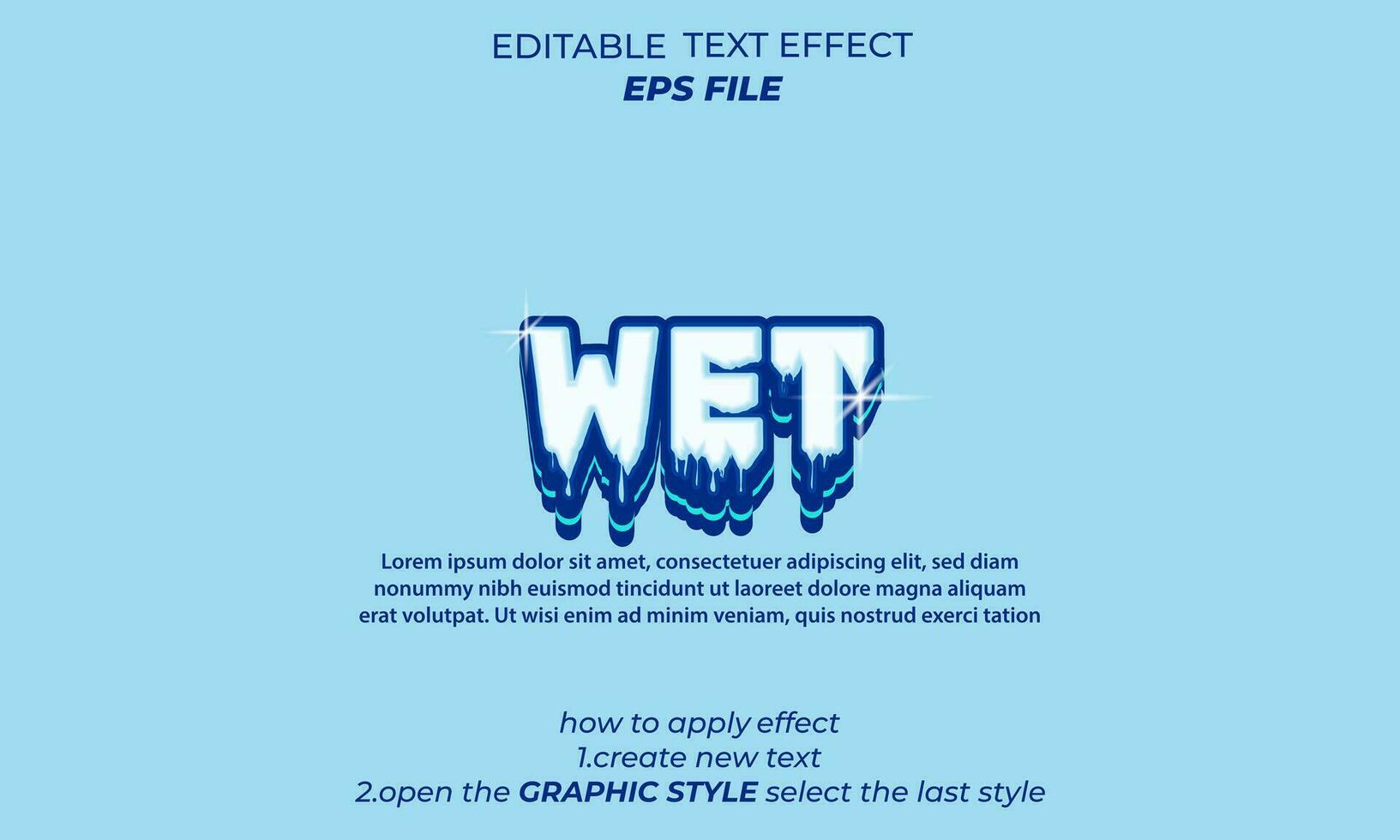 nass Text bewirken Typografie, 3d Text. Vektor Vorlage