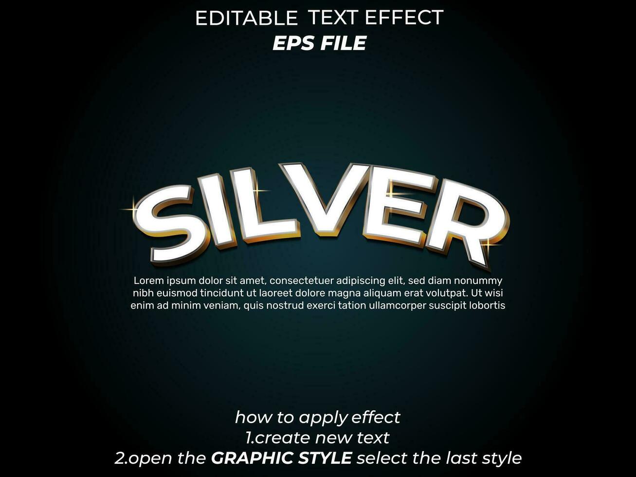 Silber Text bewirken Typografie, 3d Text. Vektor Vorlage