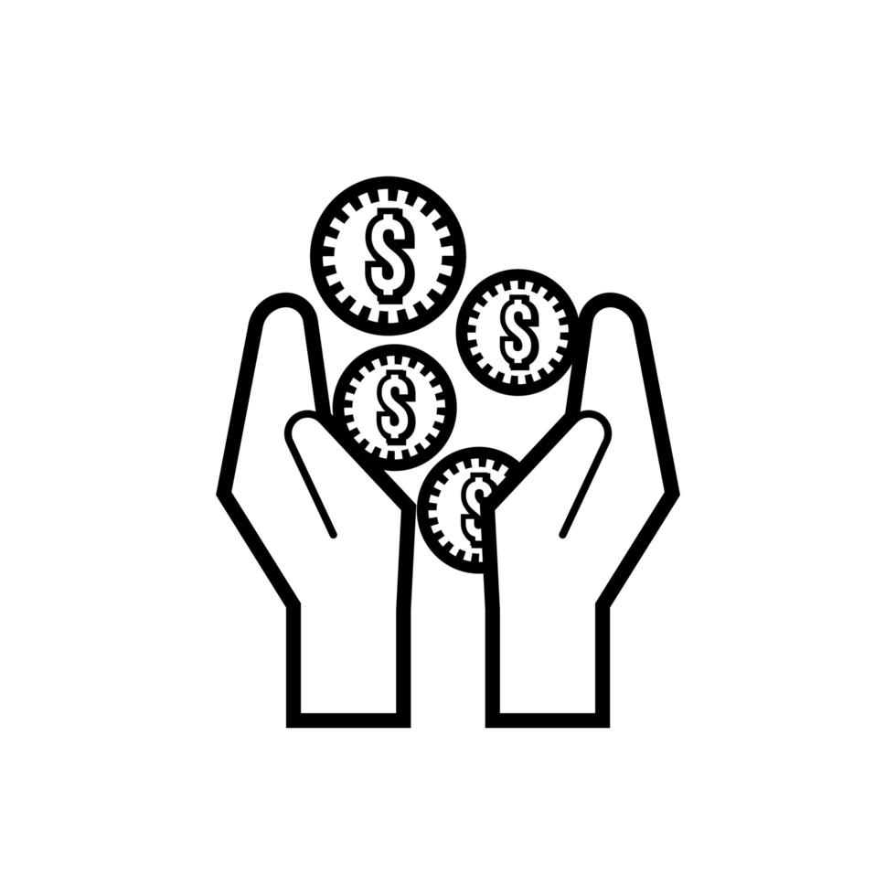 Hand mit Münzen Geld Dollar Linienstil-Symbol vektor